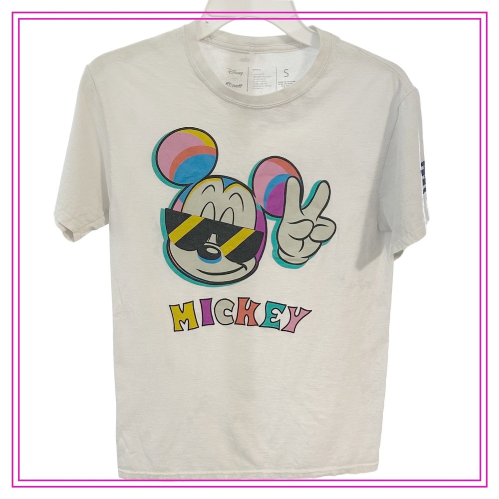 Neff Disney Mickey Mouse Peace Sign Graphic T-Shirt White Mens Small KHL4173